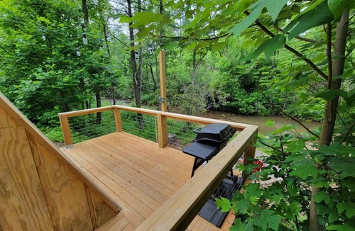 Purlear RV Rental | Cozy Creekside A-Frame | WiFi + Hot Shower