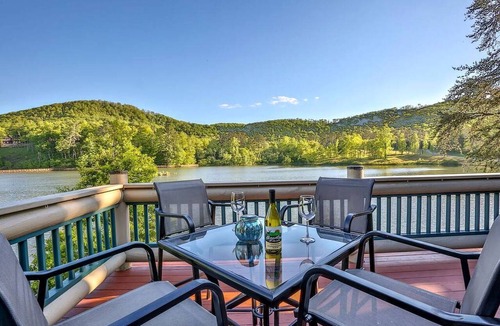 Ellijay Cabin | Lakefront Log Elegance: True Cabin with Hot Tub and Sauna Amidst Mountain Views