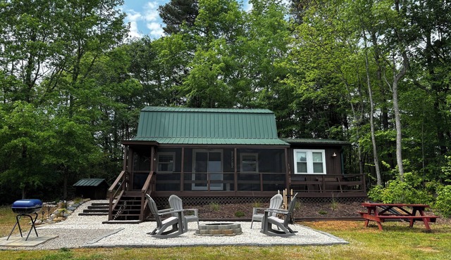 Cozy cabin on 16.5 acres with a stocked fishing pond. Close to Charlotte.