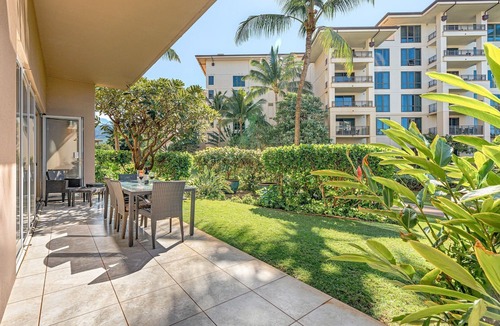 Kaanapali Condo | Maui Resort Rentals: Honua Kai Hokulani 112 – Super Quiet and Private Ground Floor 2BR, Easy Access to Pools, Beach, and BBQs, Large Lawn Area!